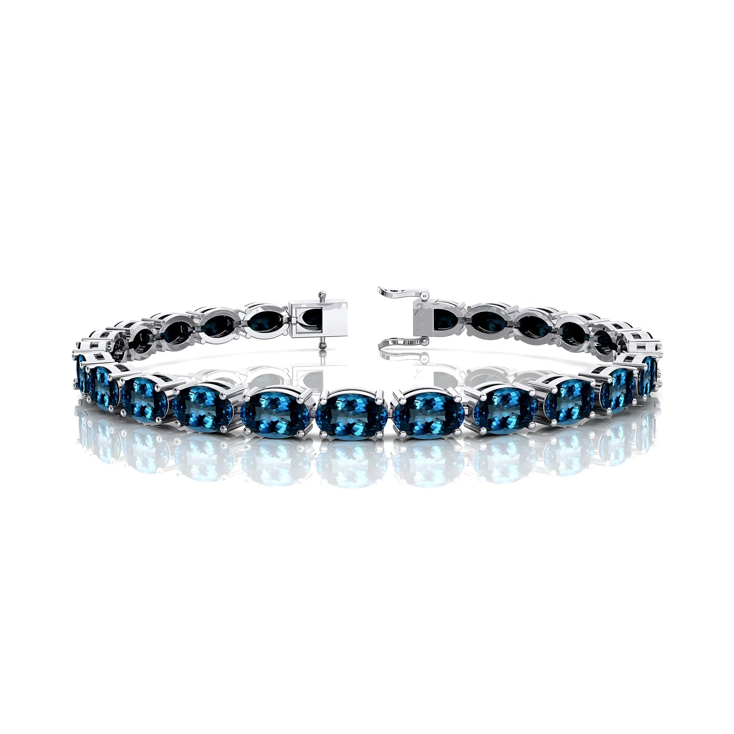 Natural Certified London Blue Topaz Tennis Bracelet 14K Rose Yellow White Gold Oval Cut 6X4 mm Gemstone Gifts Parties Bracelets