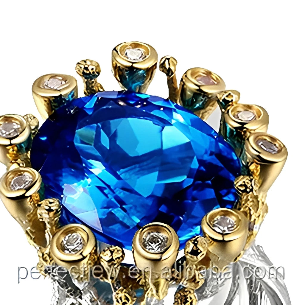 Handmade 925 Sterling Silver Big Blue Glass Finger Ring for Women