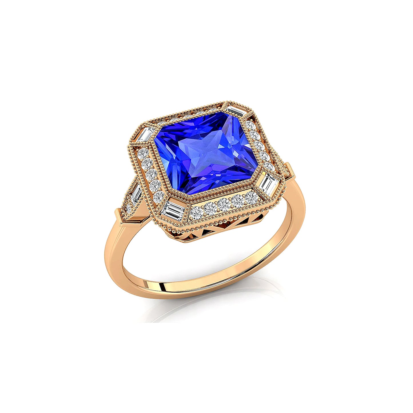 18kt Solid Gold Engagement Rings Natural Tanzanite Gemstone Real Diamonds Rhodium Plated Classic Style Wedding Valentine's Day