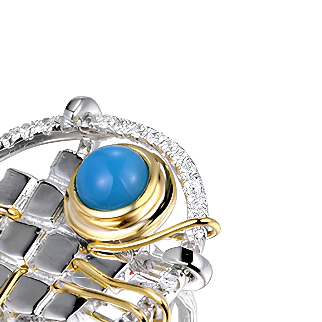 Wholesale Personality Jewelry 925 Sterling Silver 18K Gold Plating Syn TurquoiseRing