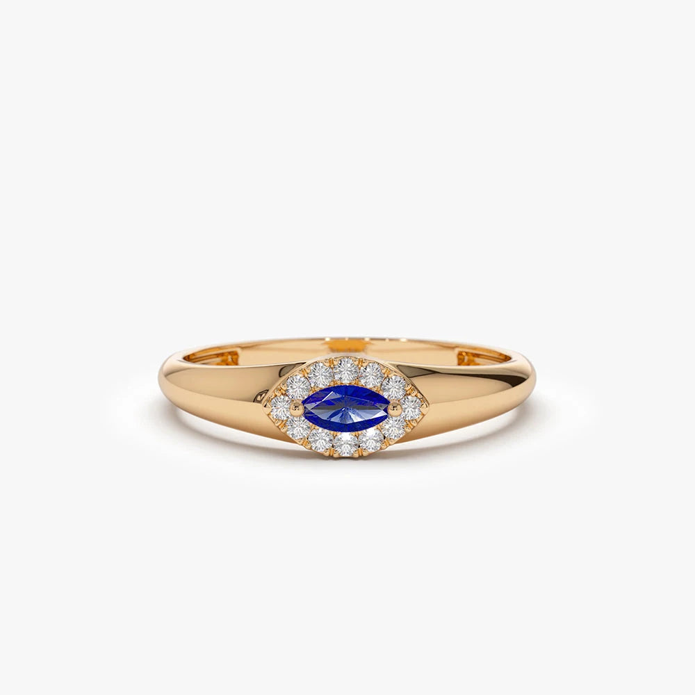 Natural Marquise Shape Sapphire Prong Setting Romantic Wedding Party 14K Gold Ring with Precious Gemstone