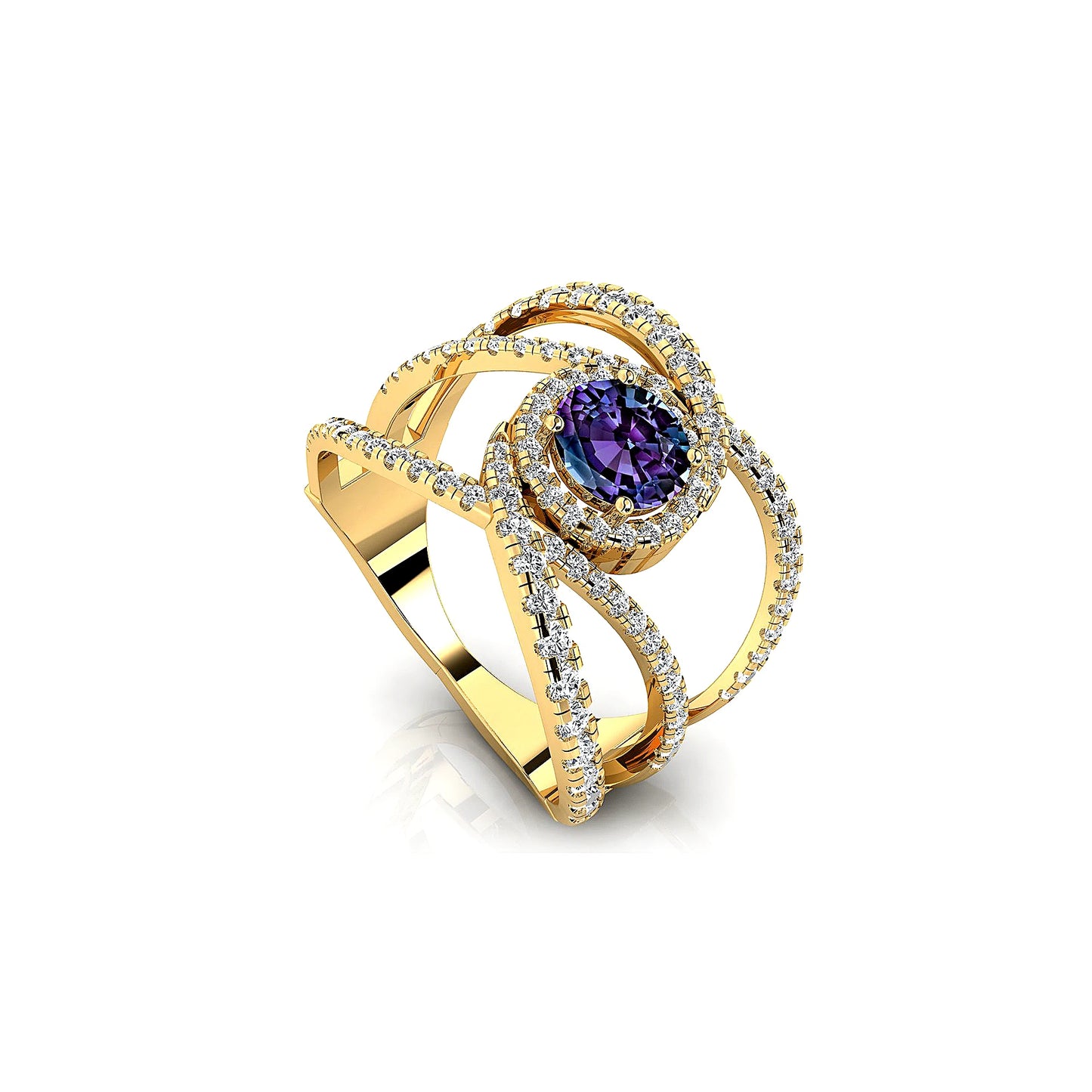 18k Solid Gold Rings Lab Grown Alexandrite Gemstone With Natural Diamonds Classic Wedding Rings Fine Bridal Halo Jewelry Gift