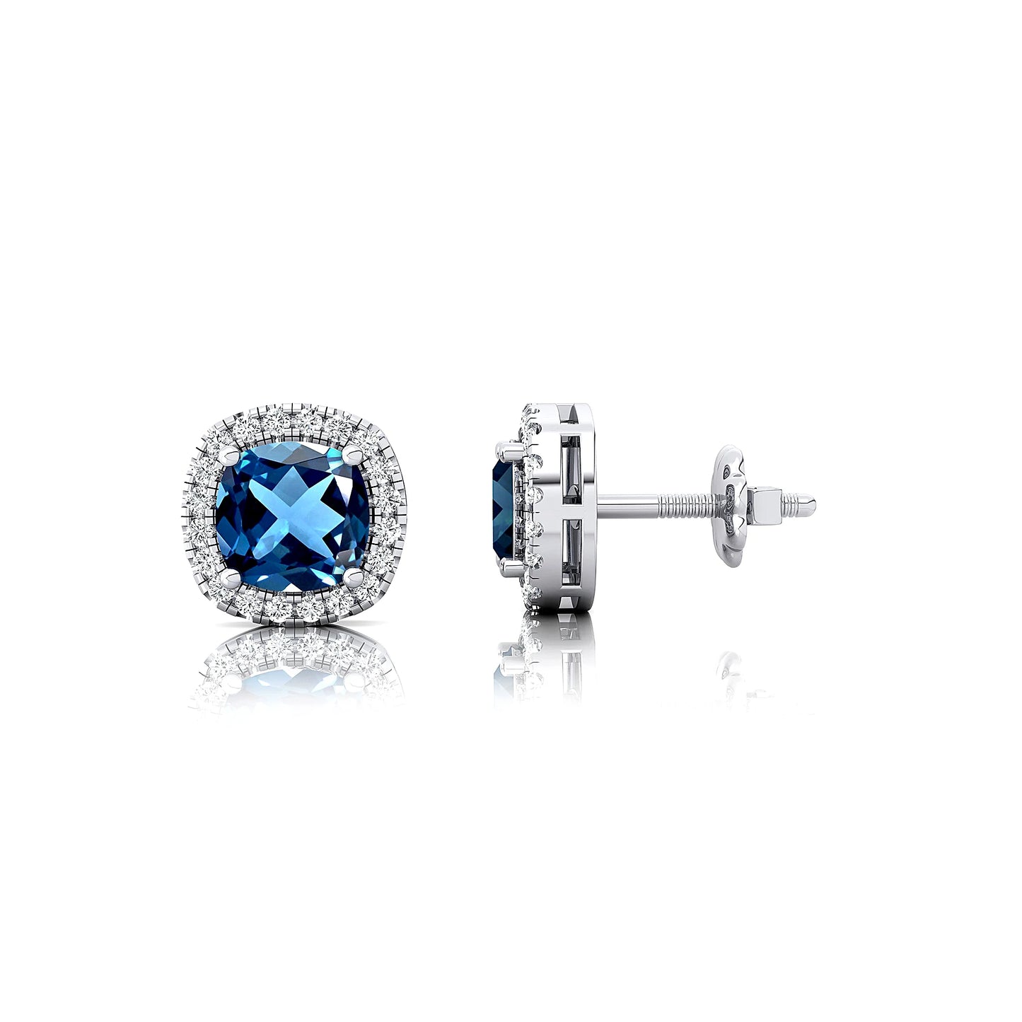 Classic 18k Solid Gold Cute Fashionable Earring Studs Natural London Blue Topaz With Real Diamonds Earrings For Wedding Gift