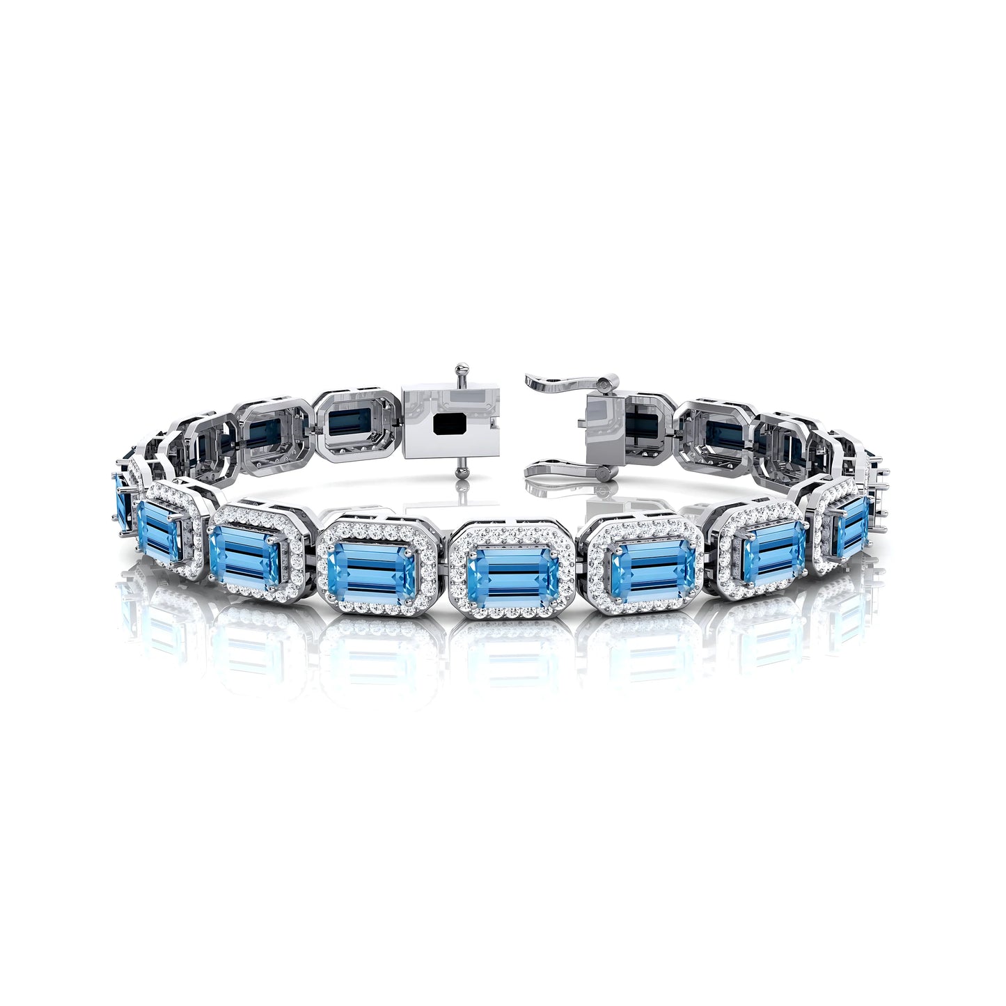 Luxurious 18K Gold Natural Aquamarine Gem Stones & Diamond Tennis Bracelet 7 Inches Customized Tennis Bracelet for Women Men
