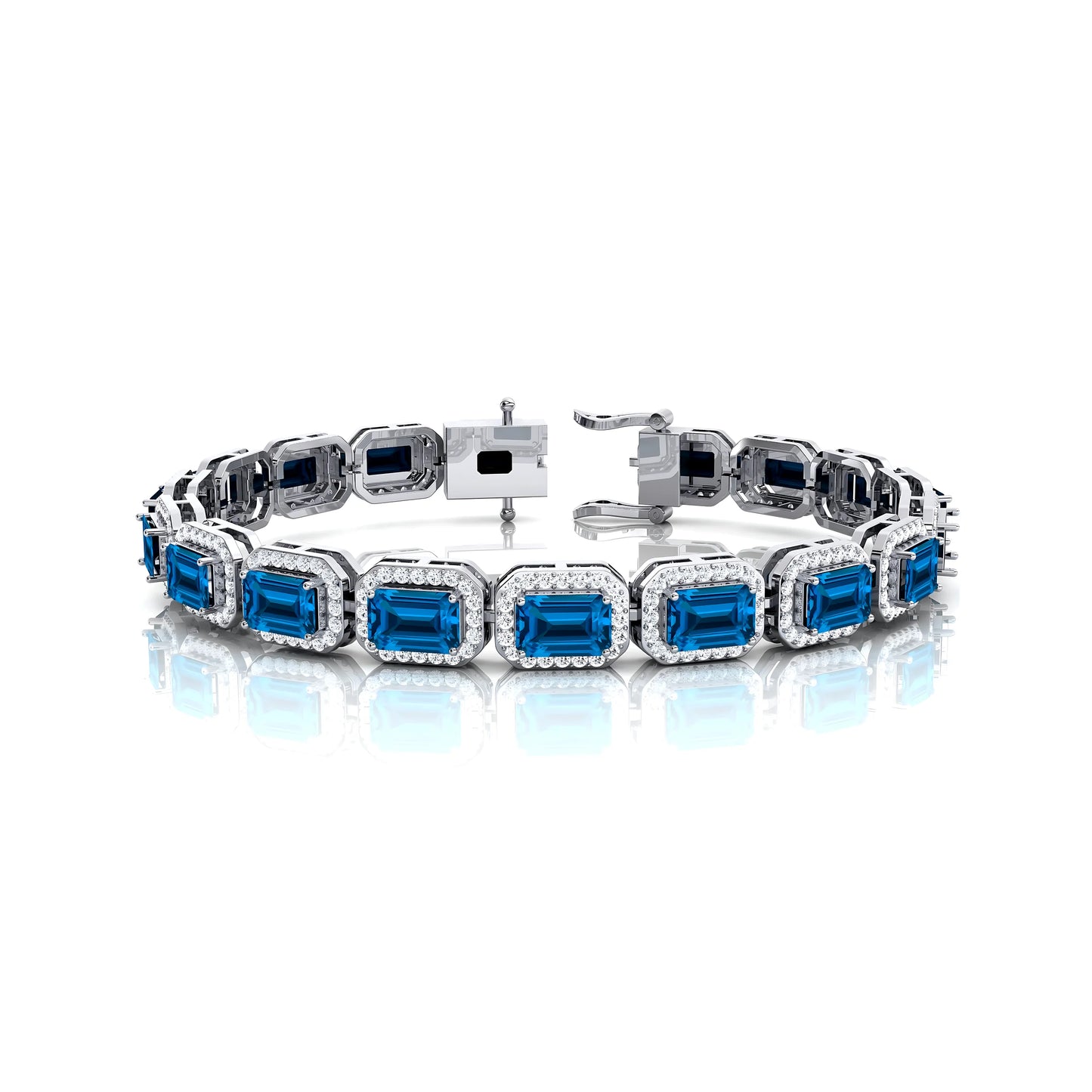 Real 14K 18K Pure Gold Diamond & Swiss Blue Topaz Tennis Bracelet for Women Elegant Bridal Engagement Fine Jewelry Bracelet