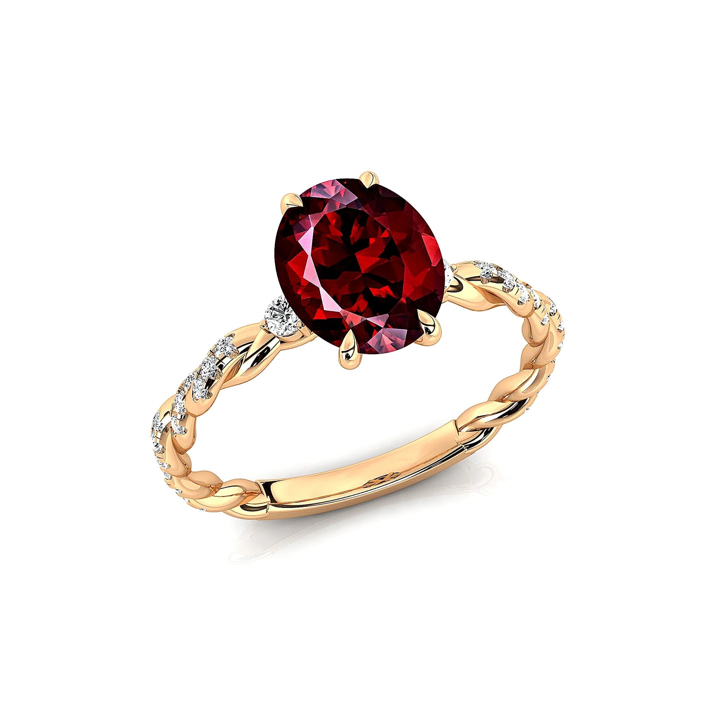 18k Solid Gold Halo Solitaire Rings Natural Garnet Gemstone Real White Diamond Fine Engagement Wedding Ring Rhodium
