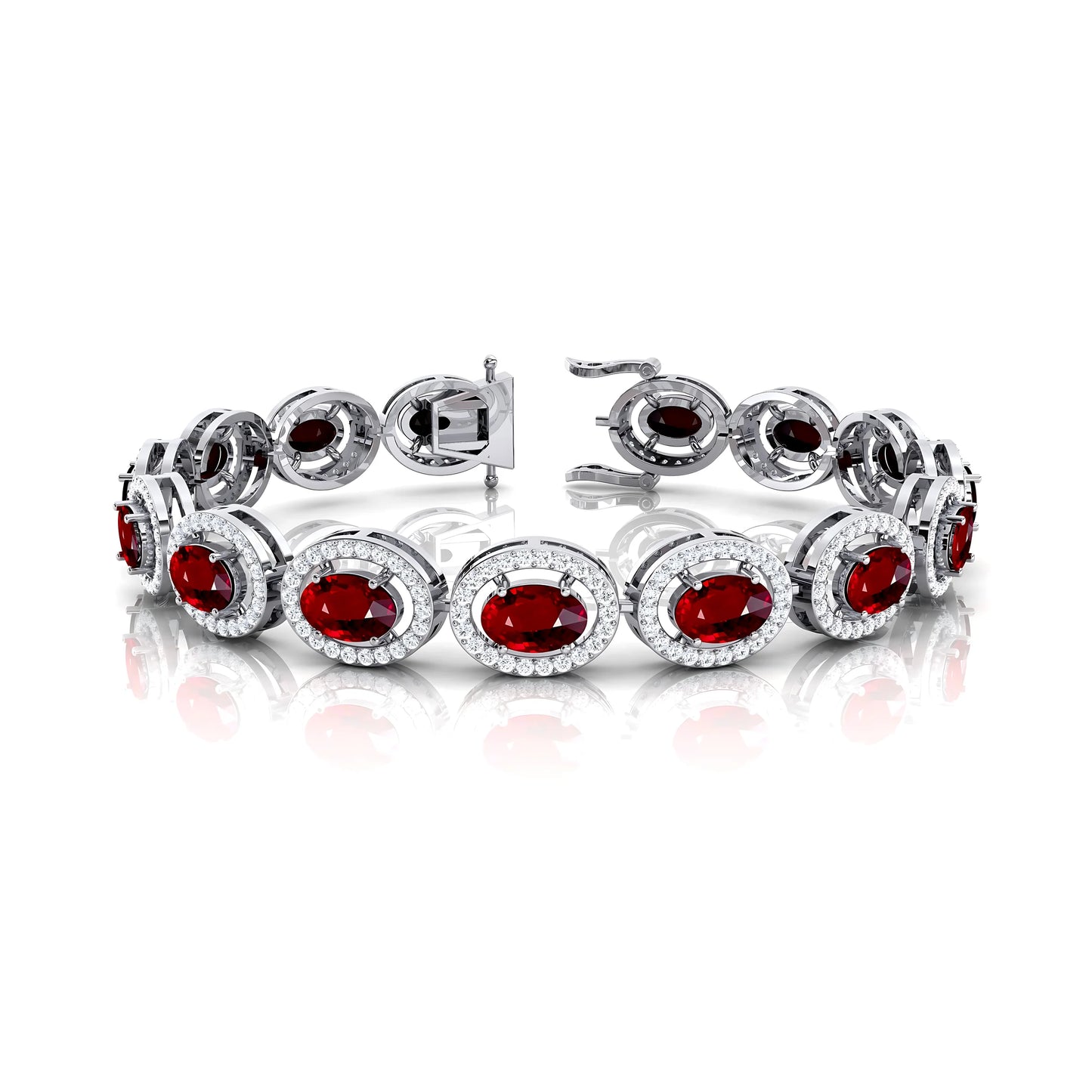 14K Pure Gold Oval Cut Red Ruby With Side Diamonds Tennis Bracelets Fine Jewelry Factory Wholesale Price Handmade Ruby Bracelets