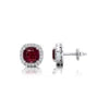 18k Solid Gold Cute Dainty Studs Cushion Cut Natural Garnet Rhodium Plated Push Back Stud Earrings With Real Diamonds Jewelry
