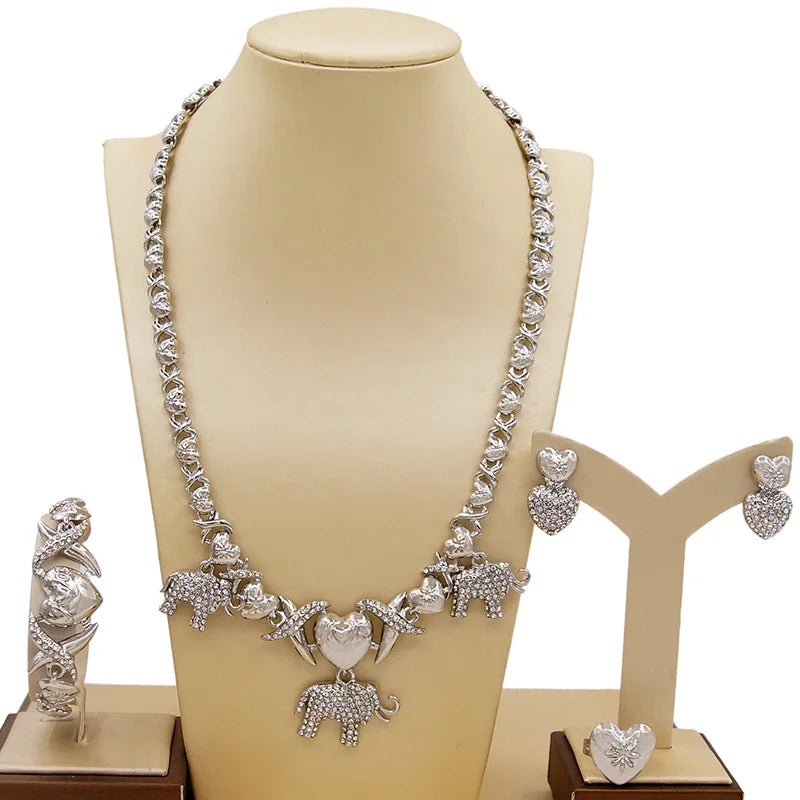 Zhuerrui Luxury African Brazilian Gold Wedding Party Xoxo Jewelry Sets Crystal Elephant I Love You Hug and Kiss Jewelry SetX0073