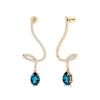 Pear Cut Natural London Blue Topaz Gemstone & Real Diamonds Dangling Drop Earrings 18k Solid Gold Rhodium Wedding Gift For Her