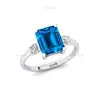 Solid 18K Pure Gold Genuine Pave Diamond Natural Swiss Blue Topaz Gemstone Rings IGI Certified Fine Women's Classic Bridal