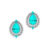 Trending Handmade Minimalist Jewelry Pear Shape Lab Grown Paraiba Tourmaline Halo Diamonds Solitaire Earring Stud 18k Solid Gold