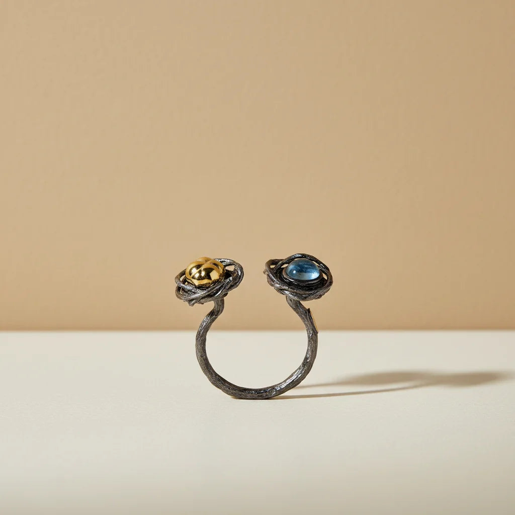 Handmade Simple Design Blue Topaz 925 Sterling Silver Jewelry Ring for Women