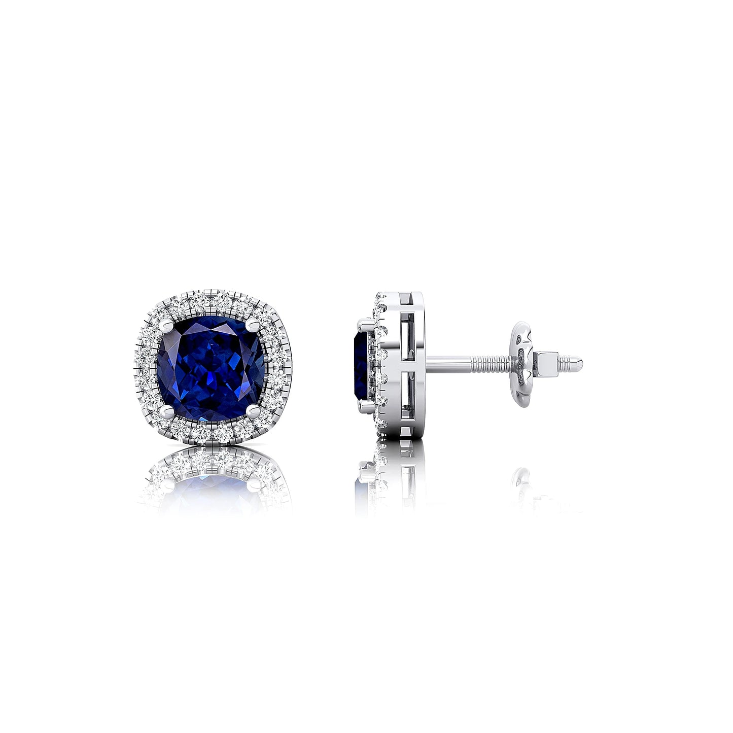 Handmade 18K Solid Gold Stud Earrings Lab Blue Sapphire Gemstone with Real Diamonds Cute Gift Statement Bridal Wedding Jewelry