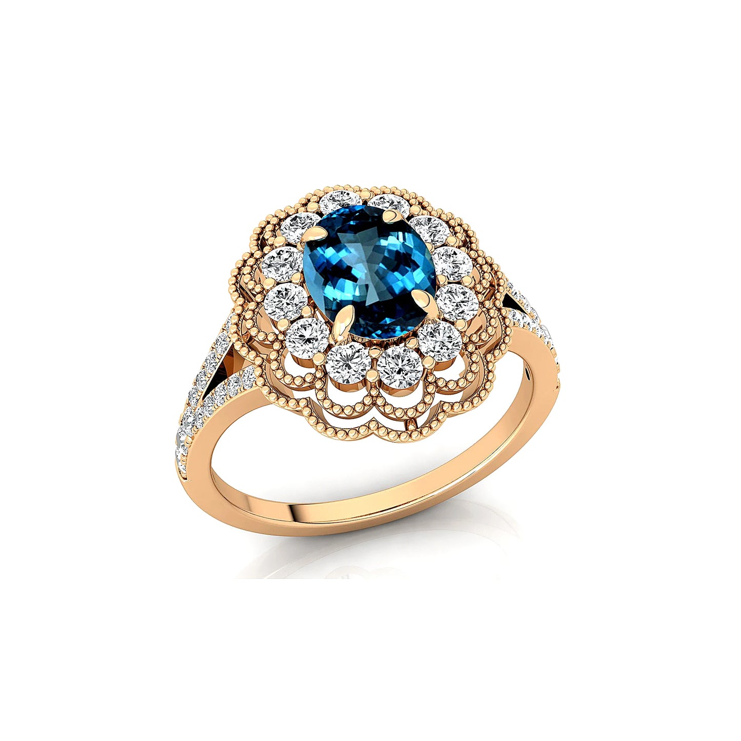 18kt Solid Gold Birthstone Rings with London Blue Topaz & Real Diamonds Rhodium Plated Classic Wedding & Party Gifts