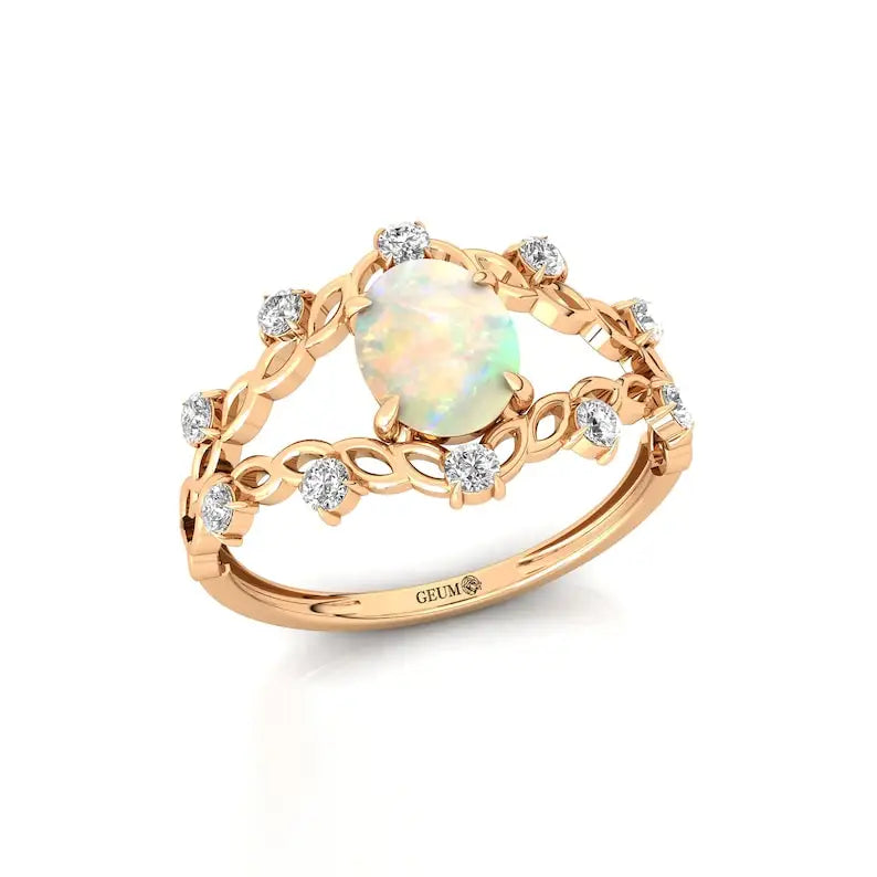 Natural Ethiopian Opal Gemstone Wedding Rings 18K Solid Gold Adorned ODM Natural Diamonds Luxurious Classic Engagement Jewelry