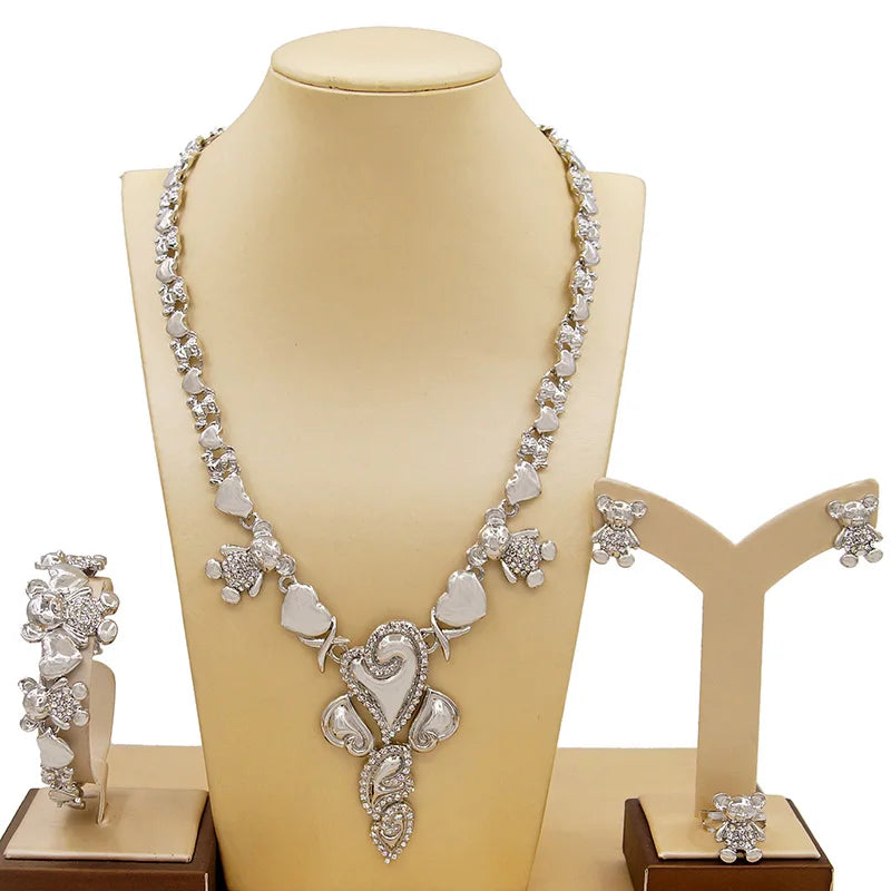 Zhuerrui Newest Design 14K Gold Plated Wedding Party Jewelry Sets I Love You Xo Big Teddy Bear Hug and Kiss Jewelry Set X0077