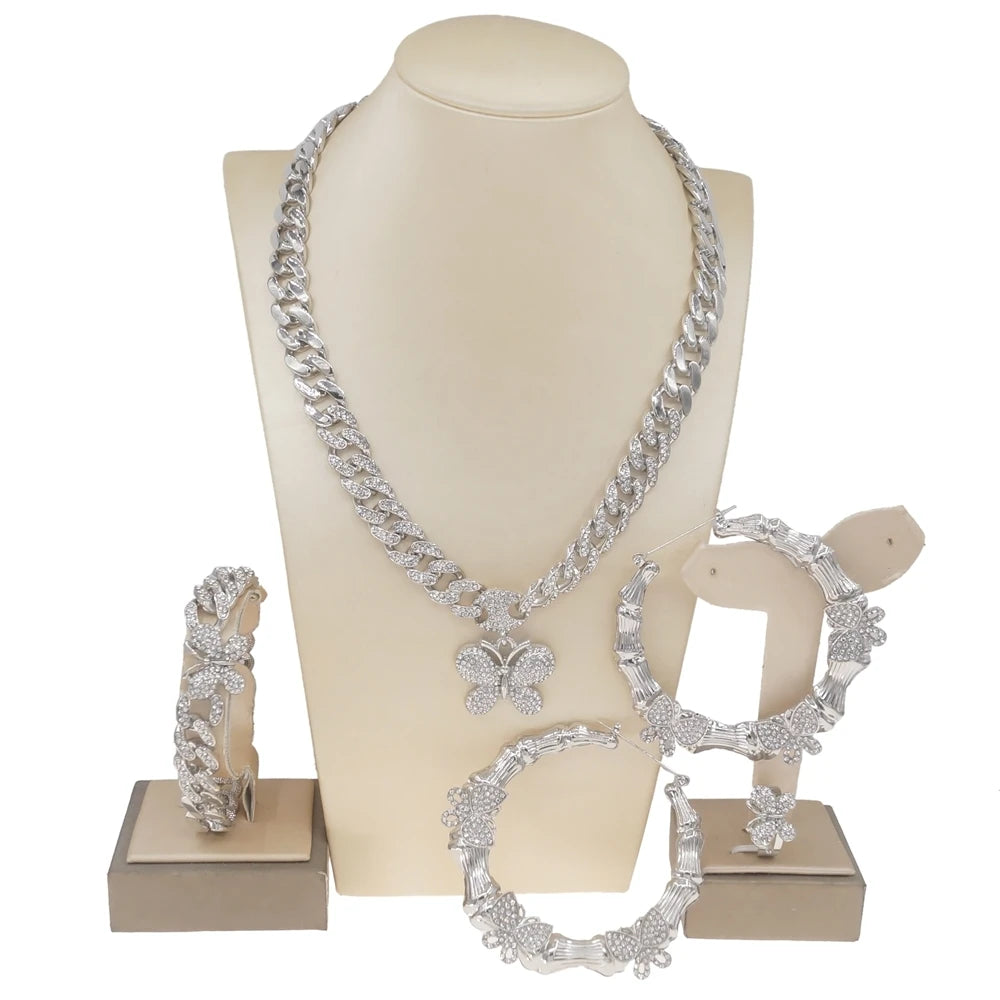 Zhuerrui Butterfly Women's Cuban Chain Bridal Jewelry Sets Famous Brands Hip Hop Style 18 Carat Gold Bridal XO Jewelry Set Z0029