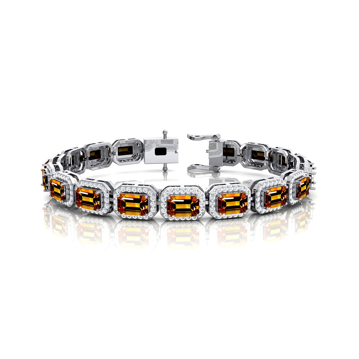 Natural Citrine & Diamond Tennis Bracelet Pure 14K White /Yellow/Rose Gold Luxury Customized Fine Jewelry Gift for Men & Women