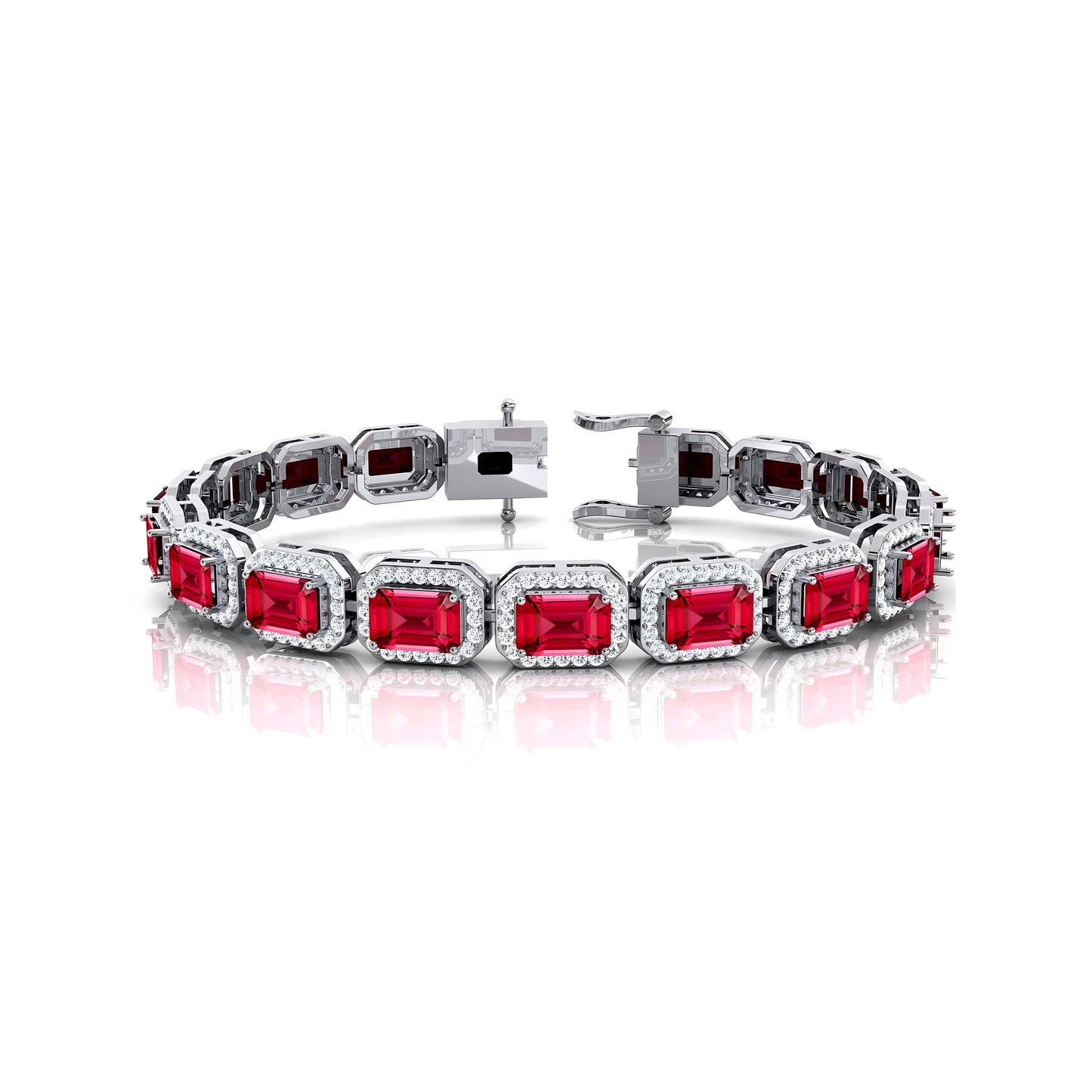 Dainty 14K Gold Octagon Natural Diamond & Genuine Ruby Tennis Bracelet Fine Jewelry Unisexual Tennis Bracelet for Party or Gift
