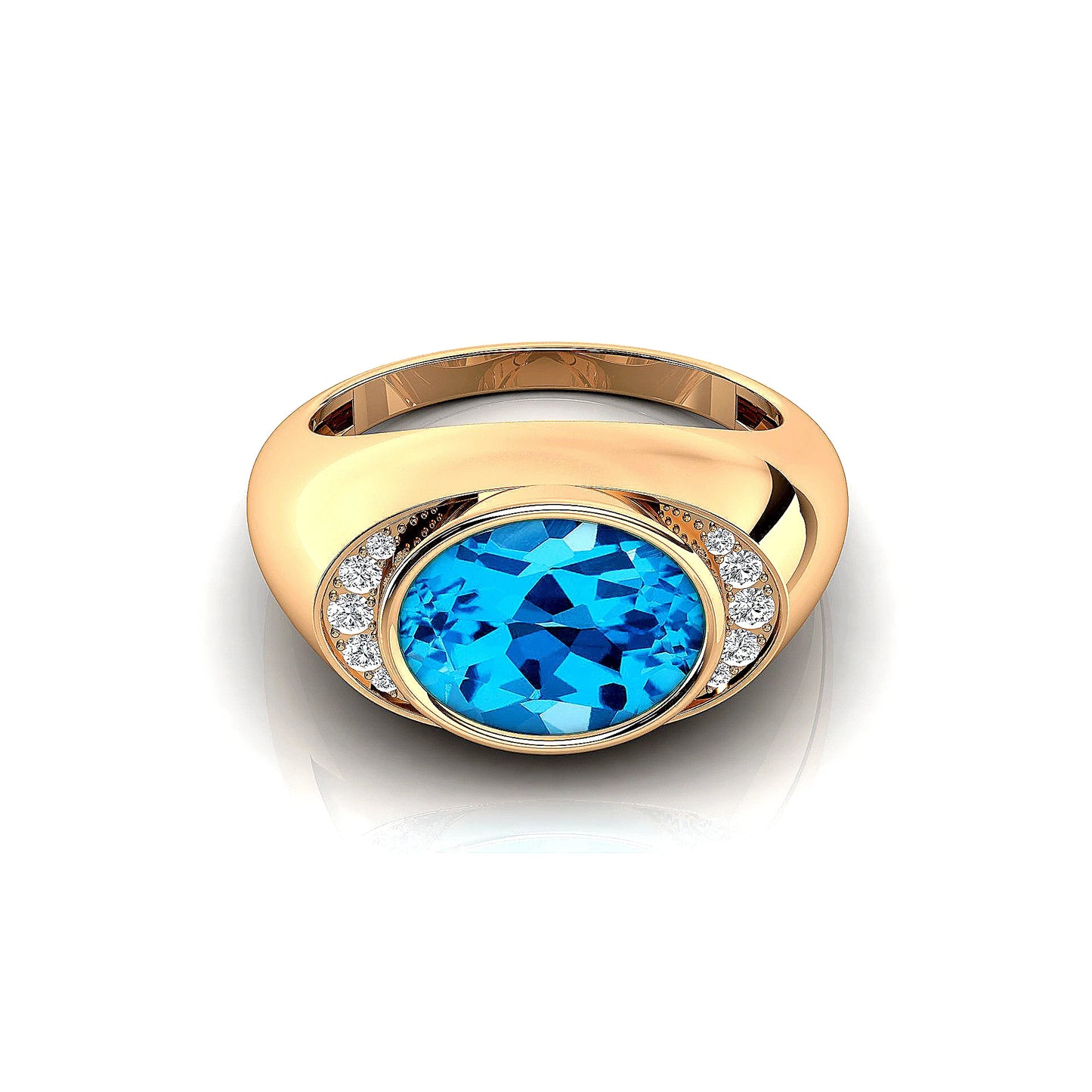 Natural Swiss Blue Topaz Gemstone Wedding Signet Rings With Real Diamonds 18k Solid Rose White Yellow Gold Rhodium Plated Rings