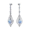 Natural Rainbow Moonstone Gemstone and Real Diamonds Dangle Drop Earrings Dainty 18K Solid Gold Rhodium Plated Wedding Party