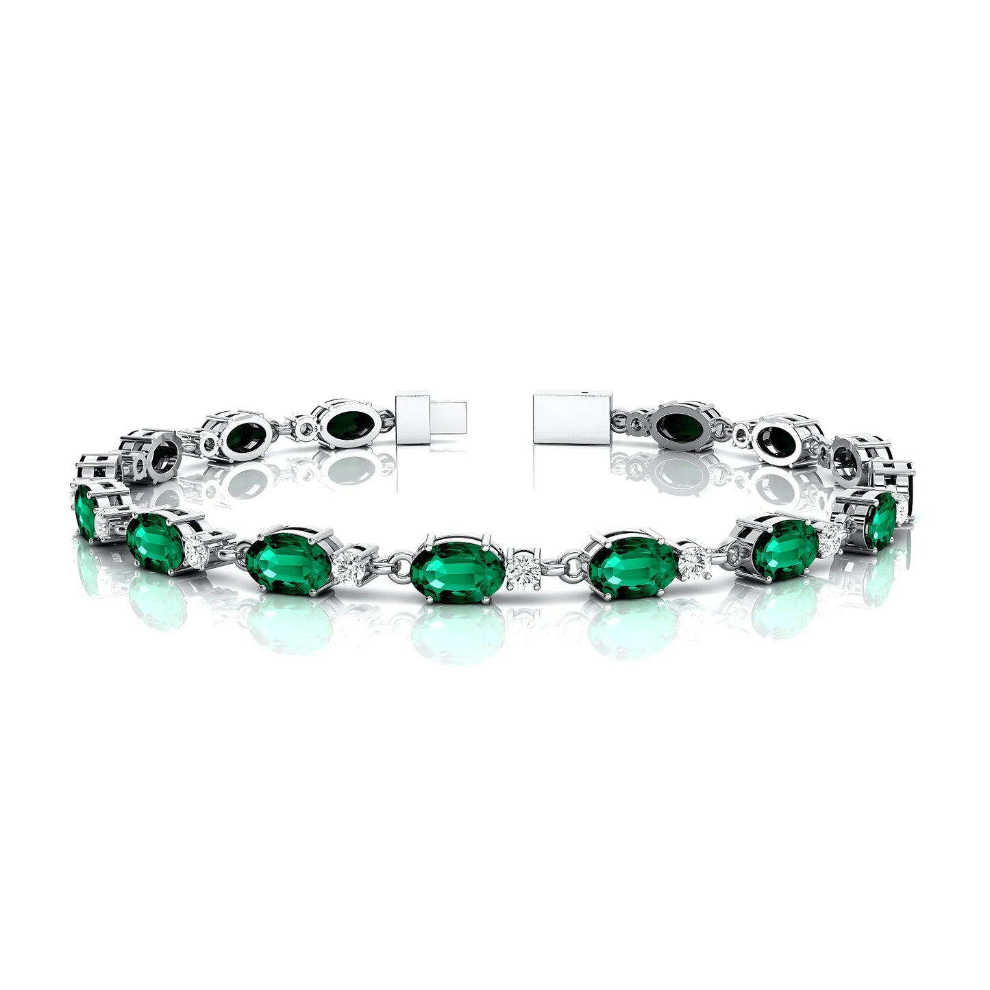 Elegant Luxurious 14k Pure Gold Dazzling Green Emerald Tennis Bracelet 2025 Trendy Design Oval Emerald & Diamond Tennis Bracelet