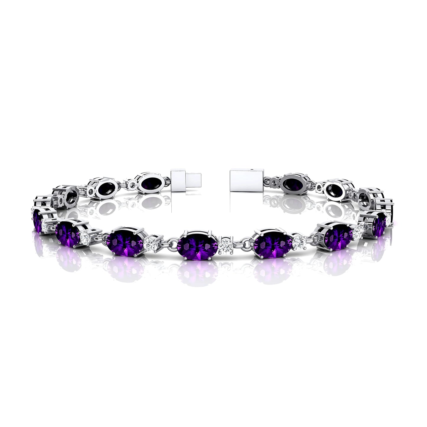 Classic Designer Purple Amethyst & Real Diamond Tennis Chain Bracelet 14k Solid Gold Prong Setting Diamond Tennis Bracelets RTS