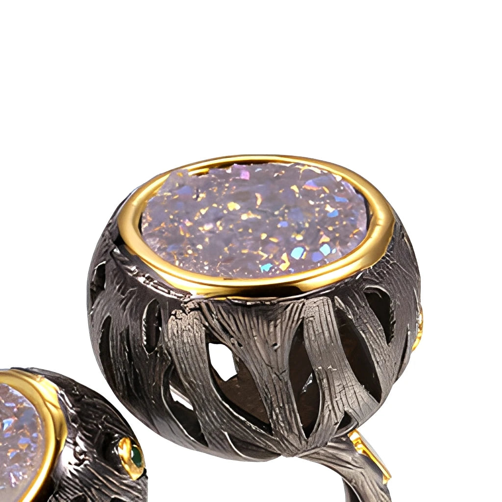 Special Drum Design Handmade 925 Sterling Silver Ring With Sand Quartz