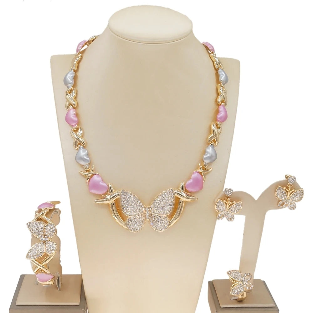 Zhuerrui Wholesale Jewelry Set 18k Gold Butterfly Jewelry Fashion butterfly Necklace butterfly Jewelry Set X0167