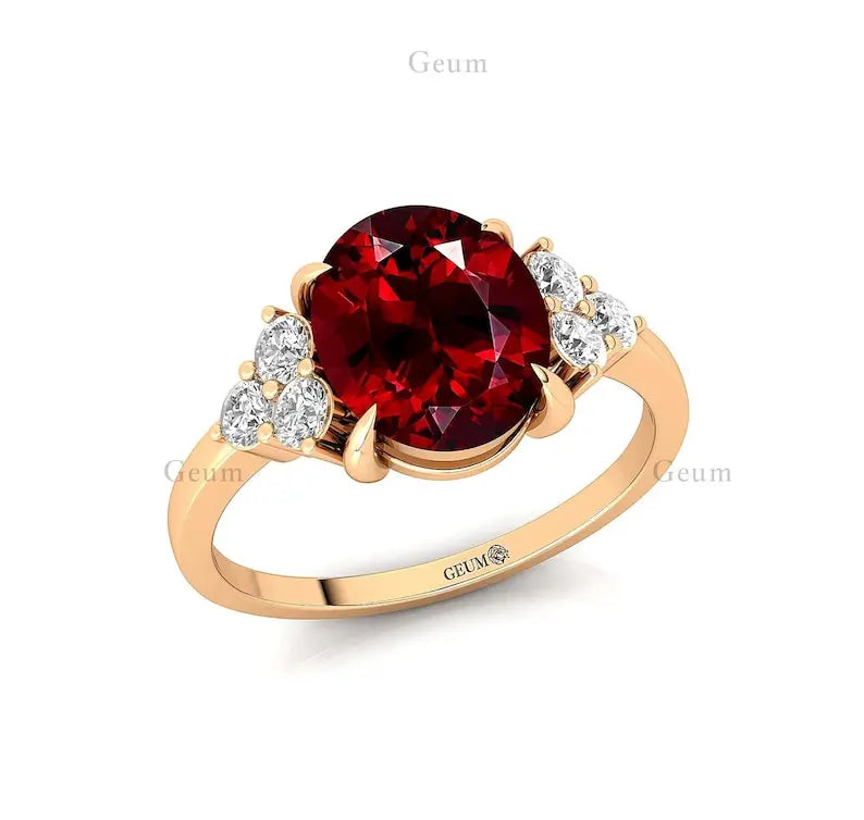 100% Natural Precious Garnet Gemstone Real Diamond Cluster Classic 18k Solid Gold Rings Fine Jewelry Wholesale OEM