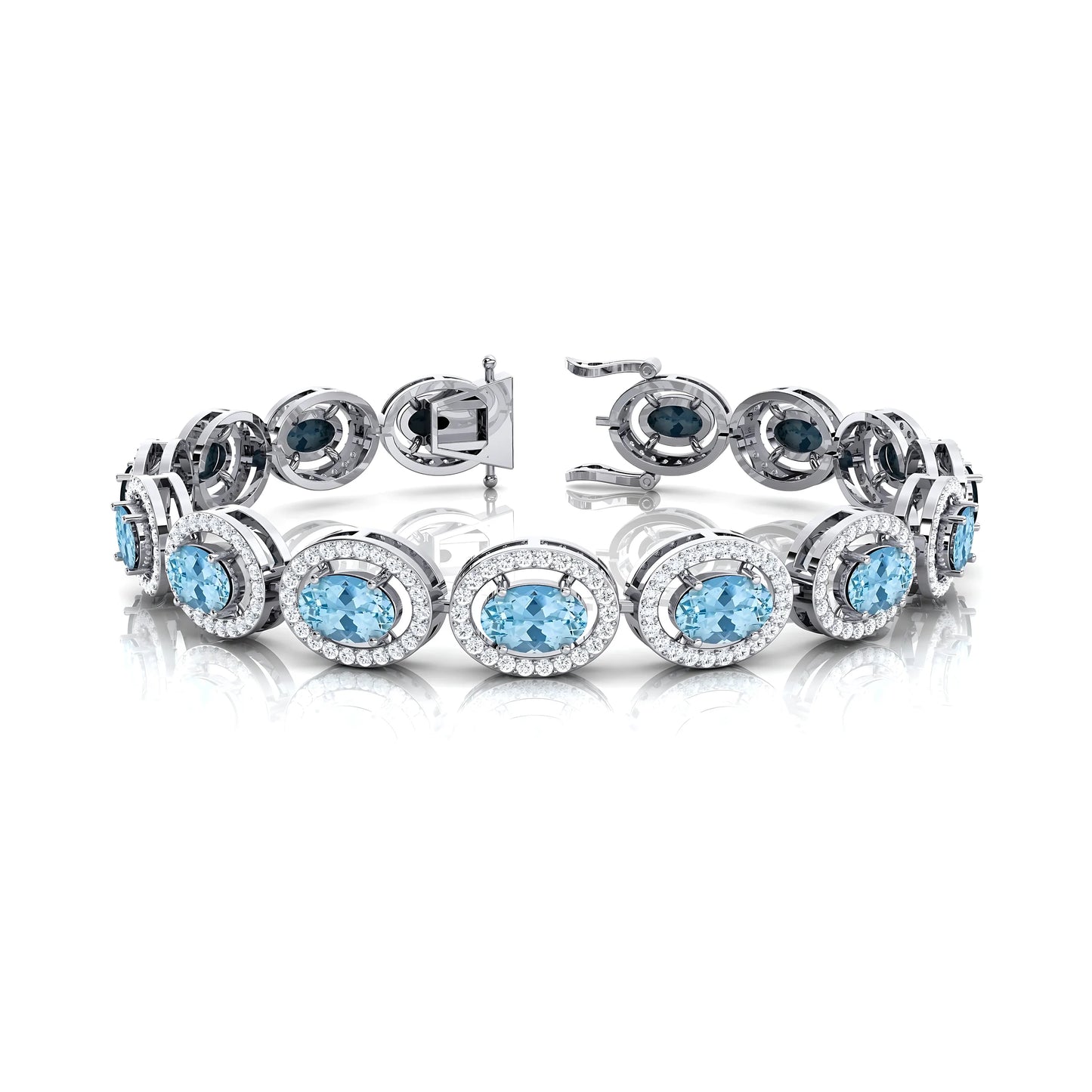 Trendy Style 2025 Natural Aquamarine Gemstone & Real Diamond Tennis Bracelet 14K Solid Gold Fine Jewelry Bracelet Gift for Her