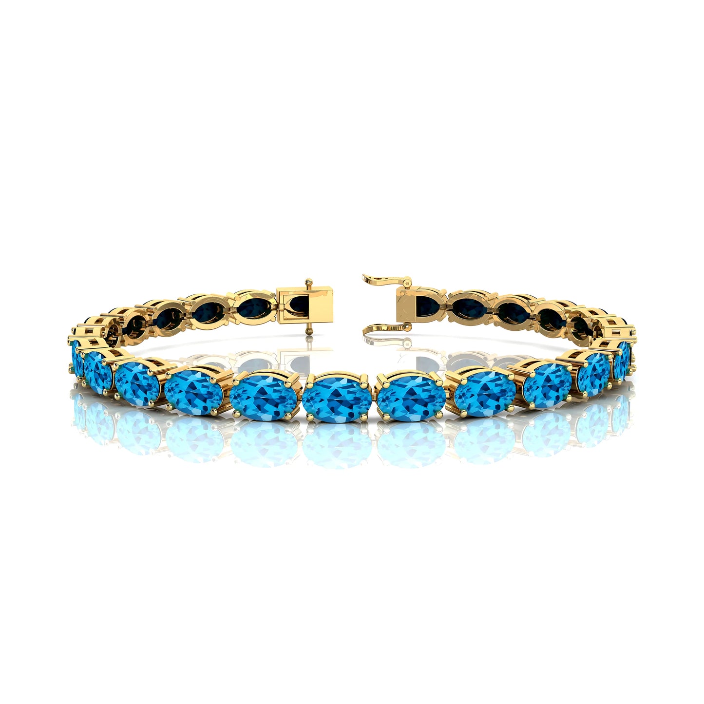 Classy Oval Shaped Swiss Blue Topaz Gemstone 18k Pure Gold Tennis Bracelet Unique Wedding Fine Jewelry Valentine's Gift Bracelet