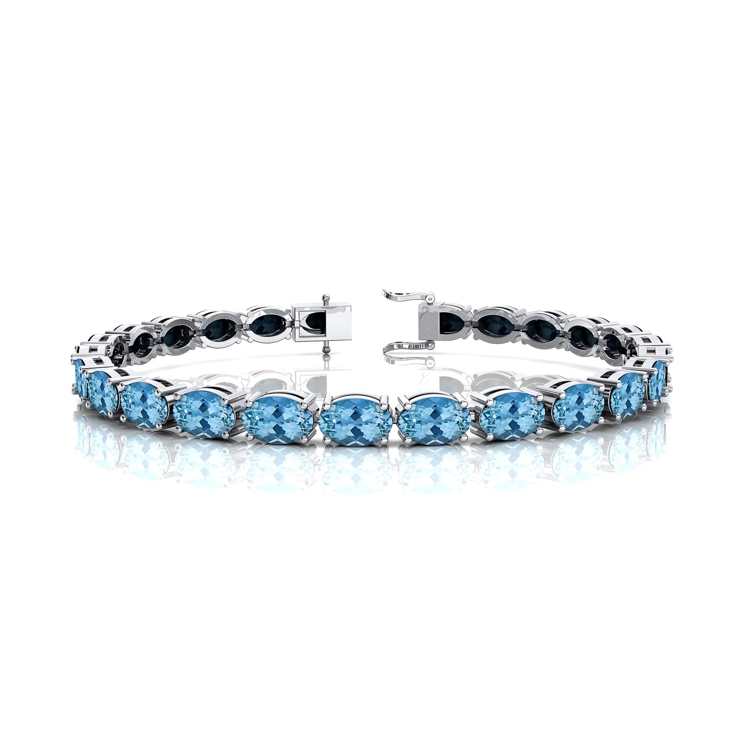 14K 18K Solid Gold Natural Oval Cut Aquamarine Classic Tennis Bracelet Certified Fine Jewelry Gift for Parties