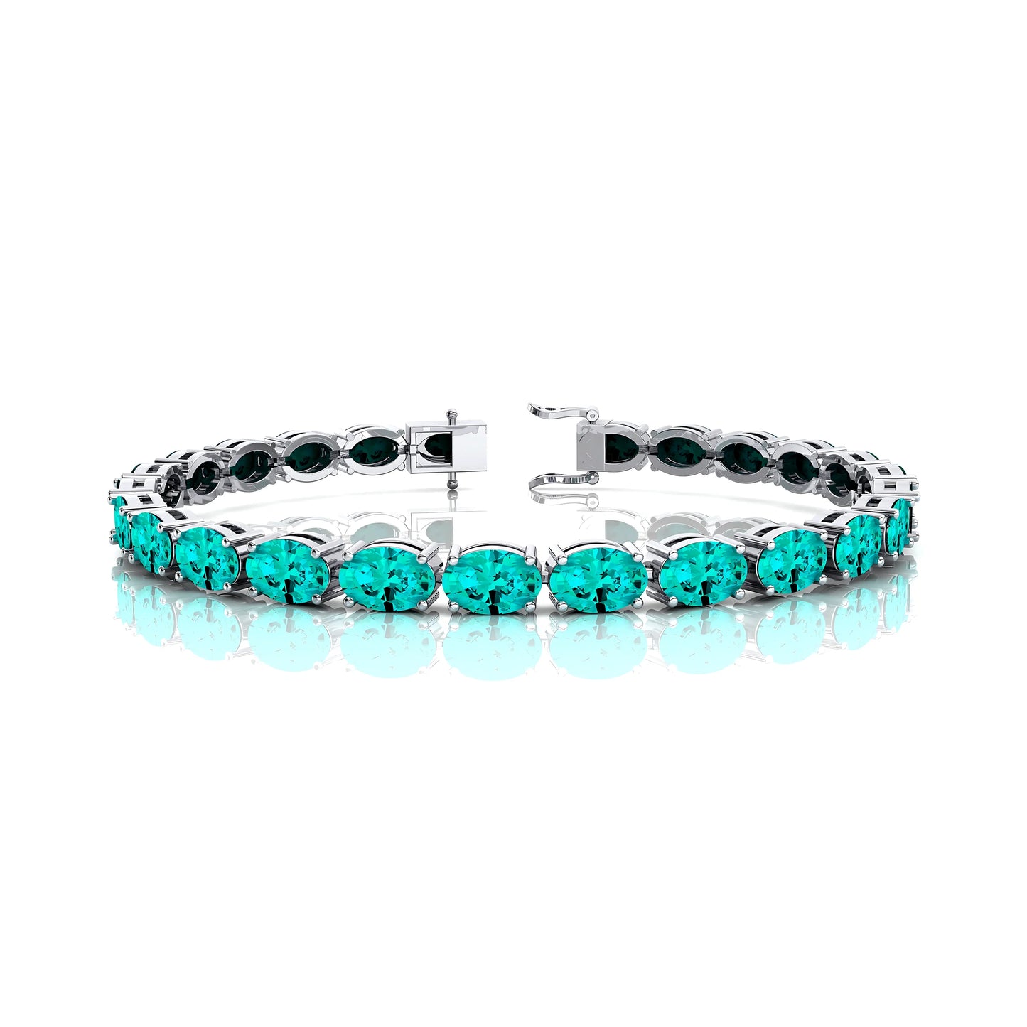 14kt 18K Gold Oval Cut Lab Paraiba Tourmaline Gemstone Tennis Chain Bracelet Custom New Fine Jewelry Prong Set Infinity Design