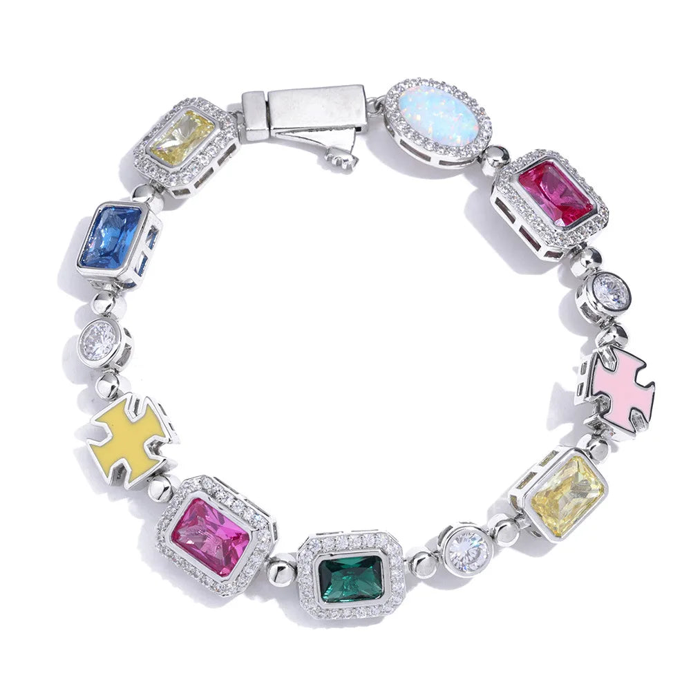 BiG-BOSS Colorful CZ Link Bracelet Men Luxury Gemstone Chain Women Necklace Hip Hop Accessories Custom Supplier Gift Collection
