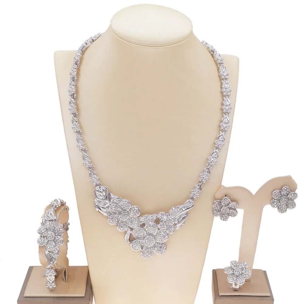 Zhuerrui New Style High Quality Crystal Flower Shape Dating Set Victorian Woman Gift 24K Gold Plated Wedding Jewelry Sets X0118