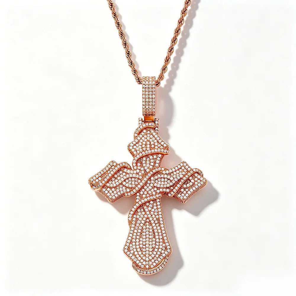 Hip Hop Jewelry Thorns With Cross Pendant Brass Zircon Iced Out Religious Jewelry for Men Women Hip Hop Pendant