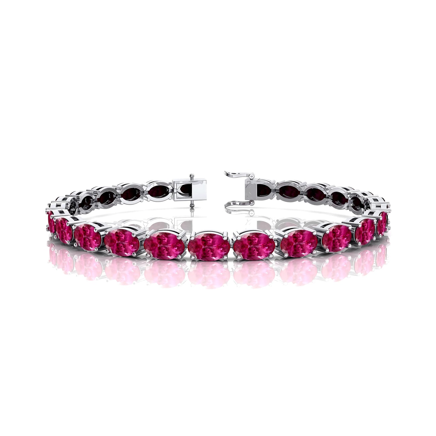 14K Pure Gold Natural pink Sapphire Tennis Bracelet Oval Cut 6x4mm Precious Gemstone Stylish Tennis Bracelet For Wedding Parties
