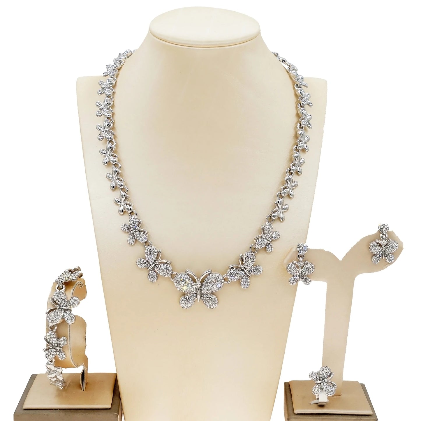Zhuerrui New Beautiful and Noble Small Butterfly Gift Wedding Set Plating Gold Women Necklace Bracelet Earring Jewelry Z0009