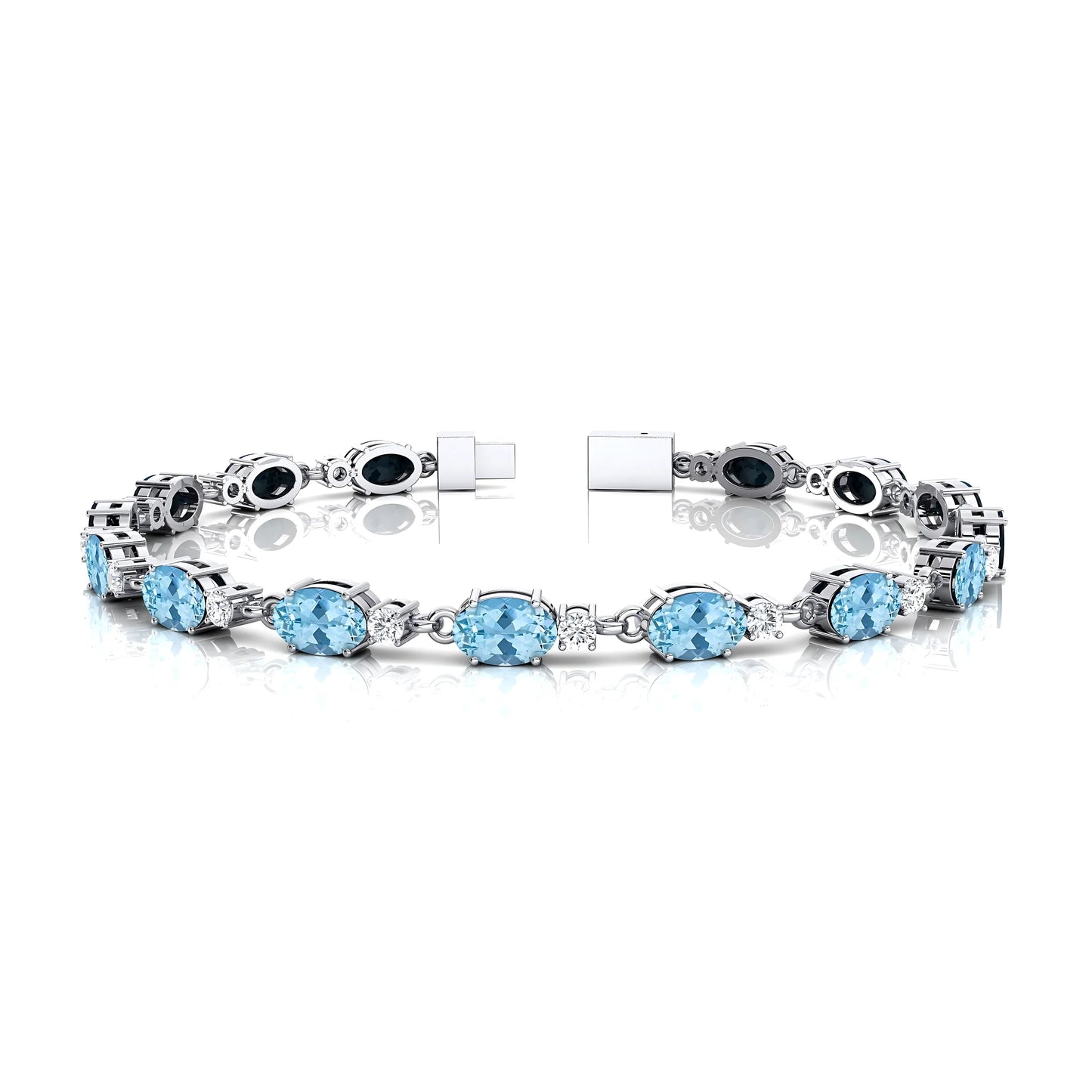 Latest Trendy Style Custom Natural Aquamarine Gemstone & Real Diamond Tennis Bracelet 14K Solid Gold Fine Jewelry Gift for Her