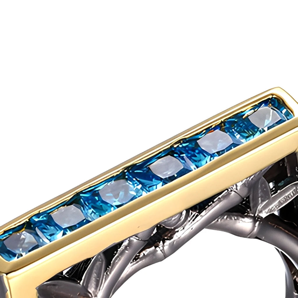 Handmade Blue Zircon Italian 925 Sterling Silver Jewelry Men Ring