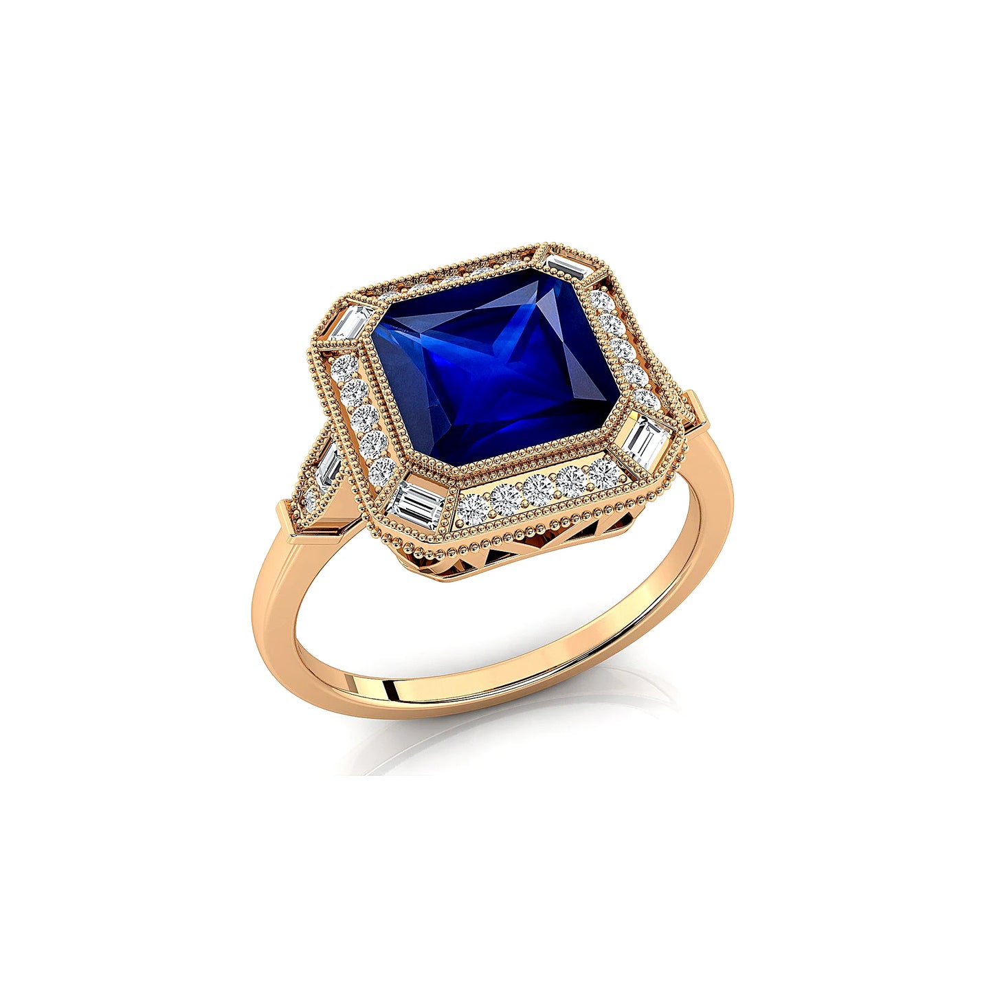 Minimalist 18K Solid Gold Fine Bridal Jewelry Lab Grown Blue Sapphire Gemstone Real Diamonds Cluster Rings Rhodium Plated Prong