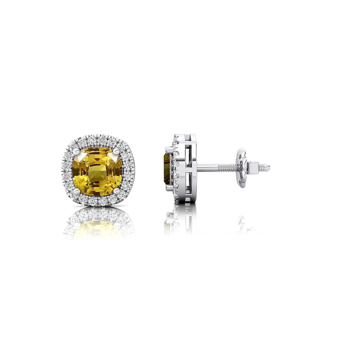 Lab Yellow Sapphire Gemstone Diamond Studs Earrings With Natural Diamonds Earrings Rhodium Plated Cute Wedding Jewelry Gift
