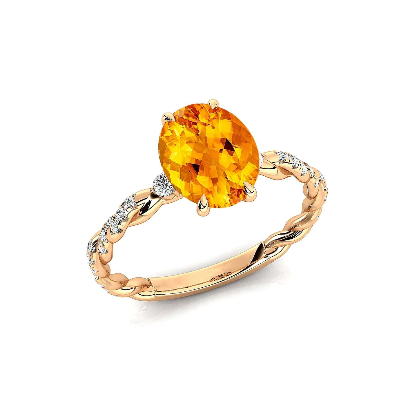 New Gorgeous 18k Solid Gold Dainty Solitaire Rings Cut Natural Citrine Gemstone & White Diamonds Rhodium Plated Partywear Ring