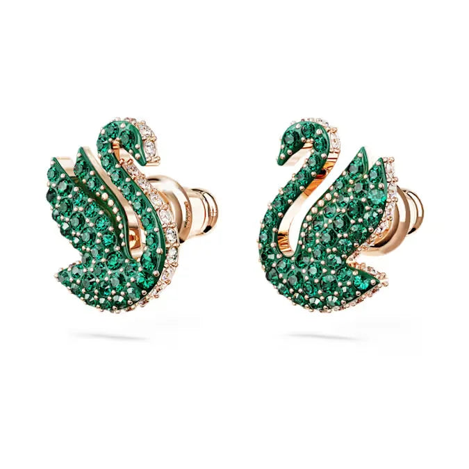 S&S Chic Green Lab Grown Swan Stud Earrings with Rose Gold Finish Luxury Women's Jewelry for Anniversary Party Gift