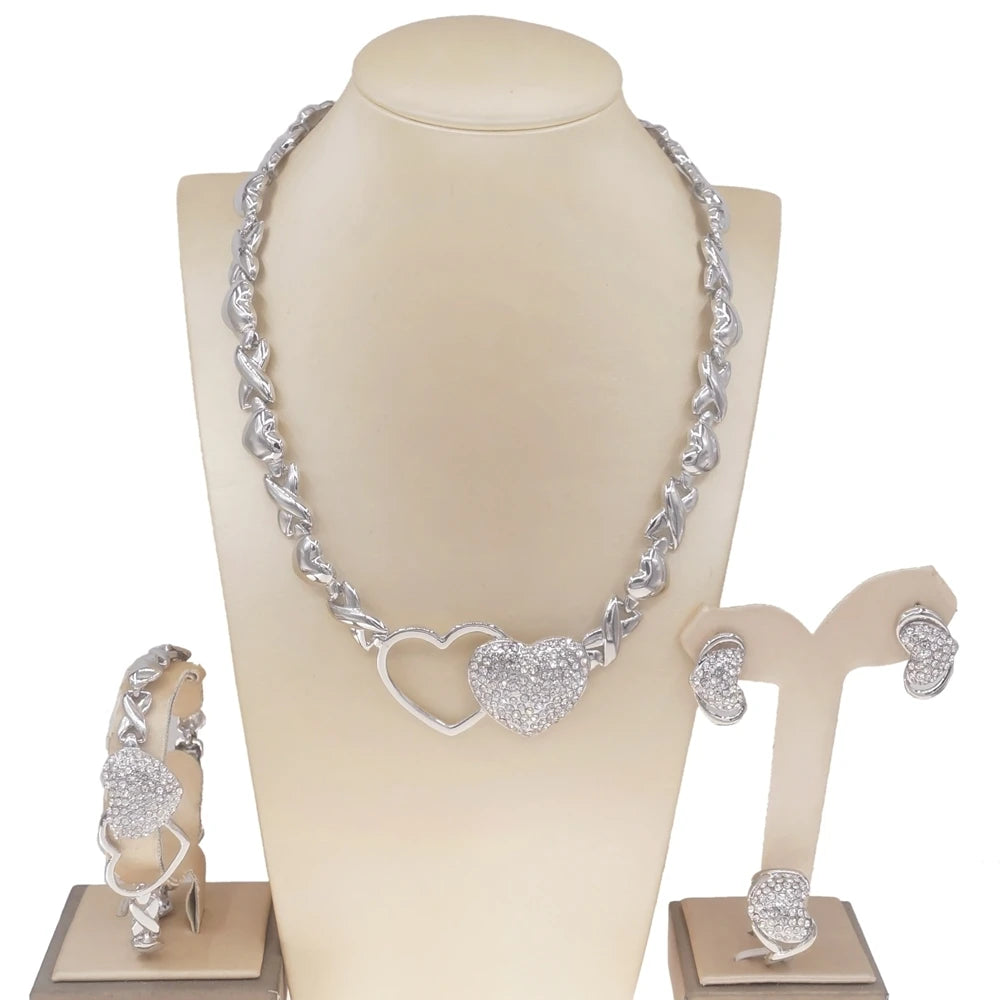 Zhuerrui Big Heart Xoxo Gold Plated Jewelry Set I Love You Hugs and Kisses Wedding Party Indian Bridal Fine Jewellery Sets X0134