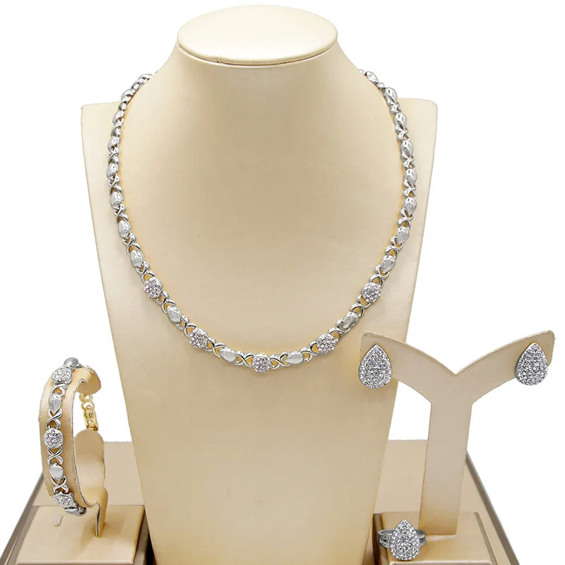Zhuerrui XOXO Fashionable Women 18K Gold-plated New Design Hot Sale Water Drop Diamond Jewelry Set HM20080414
