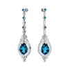Pear Cut Natural London Blue Topaz Gemstone Real Diamond 18K Solid Gold Dangle Drop Halo Earrings Wedding Party Gift for Women
