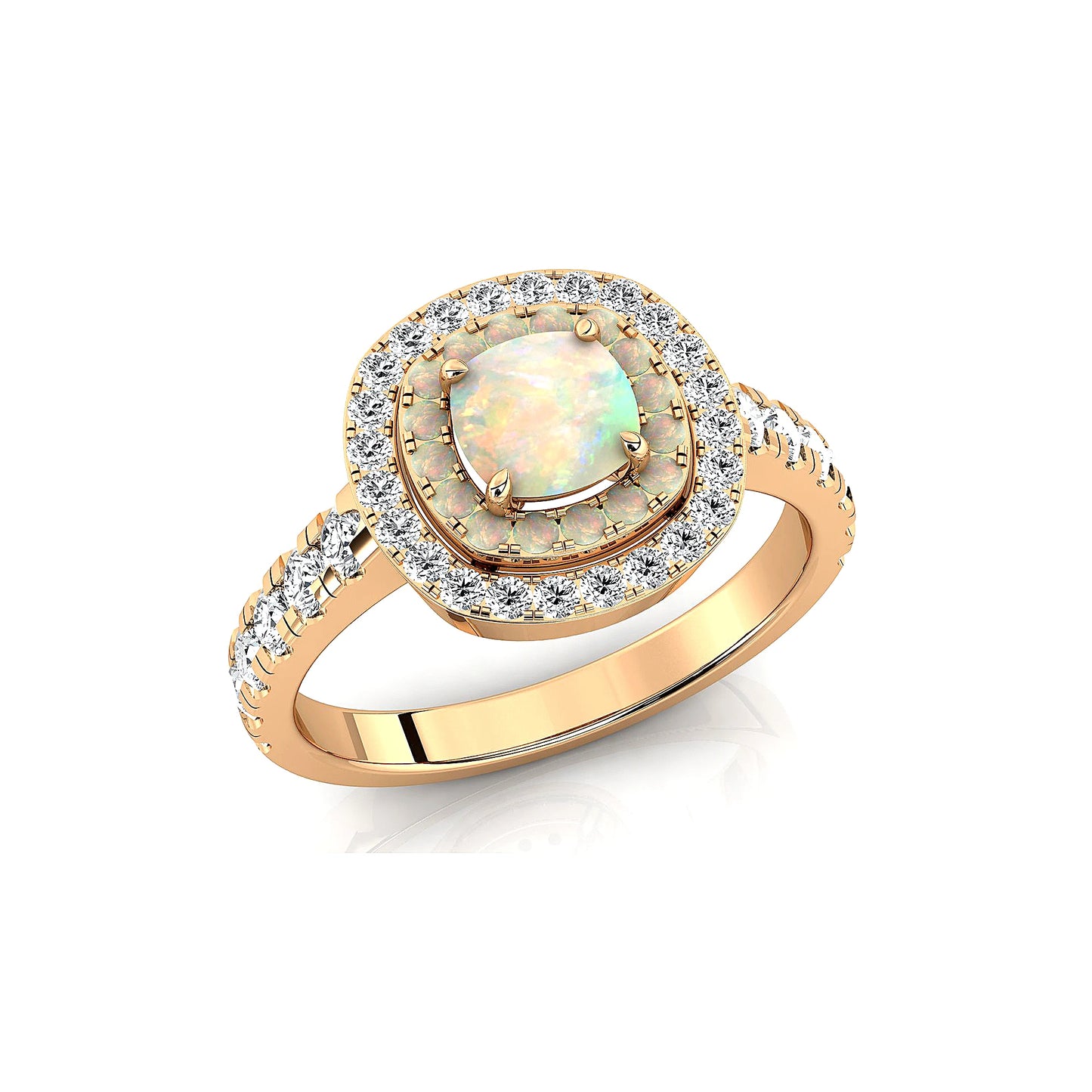 18kt Solid Gold Rings Natural Ethiopian Opal & Real White Diamonds Rhodium Plated Wedding Solitaire Halo Ring Fine Jewelry
